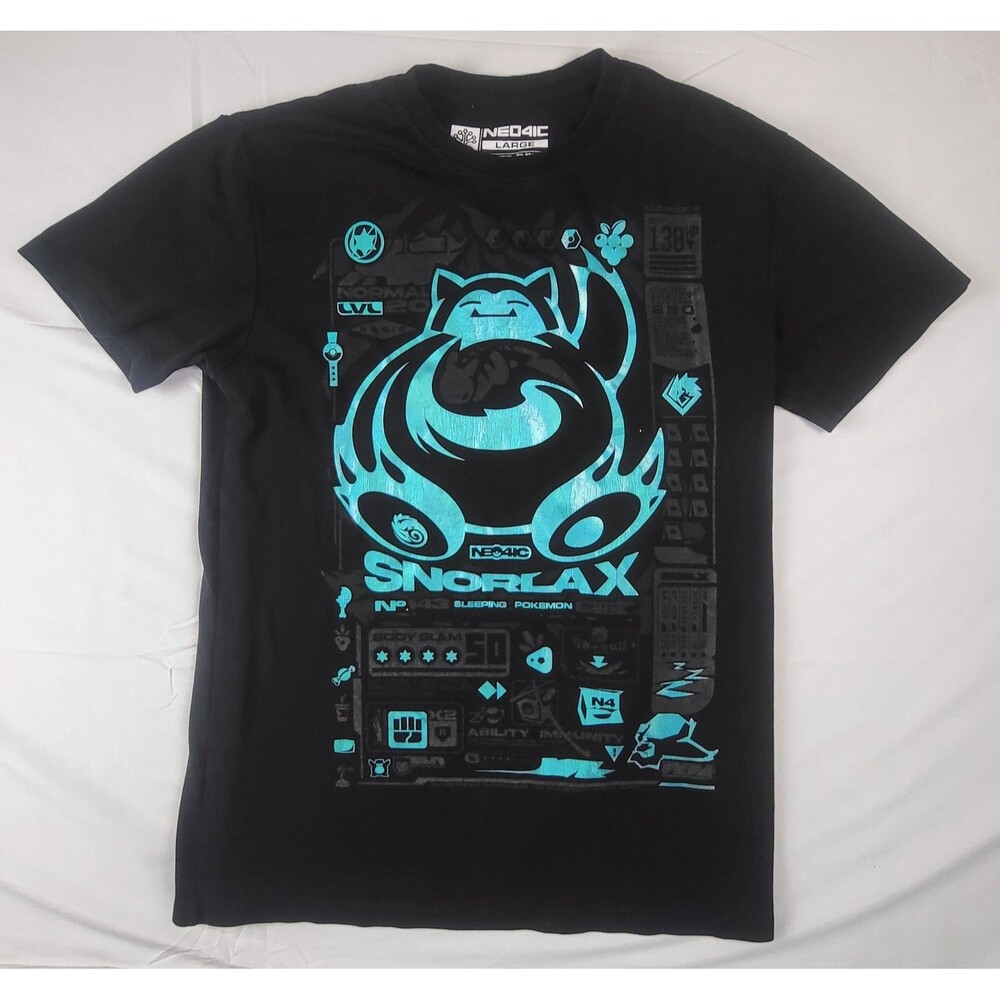 Neo4ic Hypr Version Pokemon Snorlax Black Blue Holographic TShirt Mens Large EUC